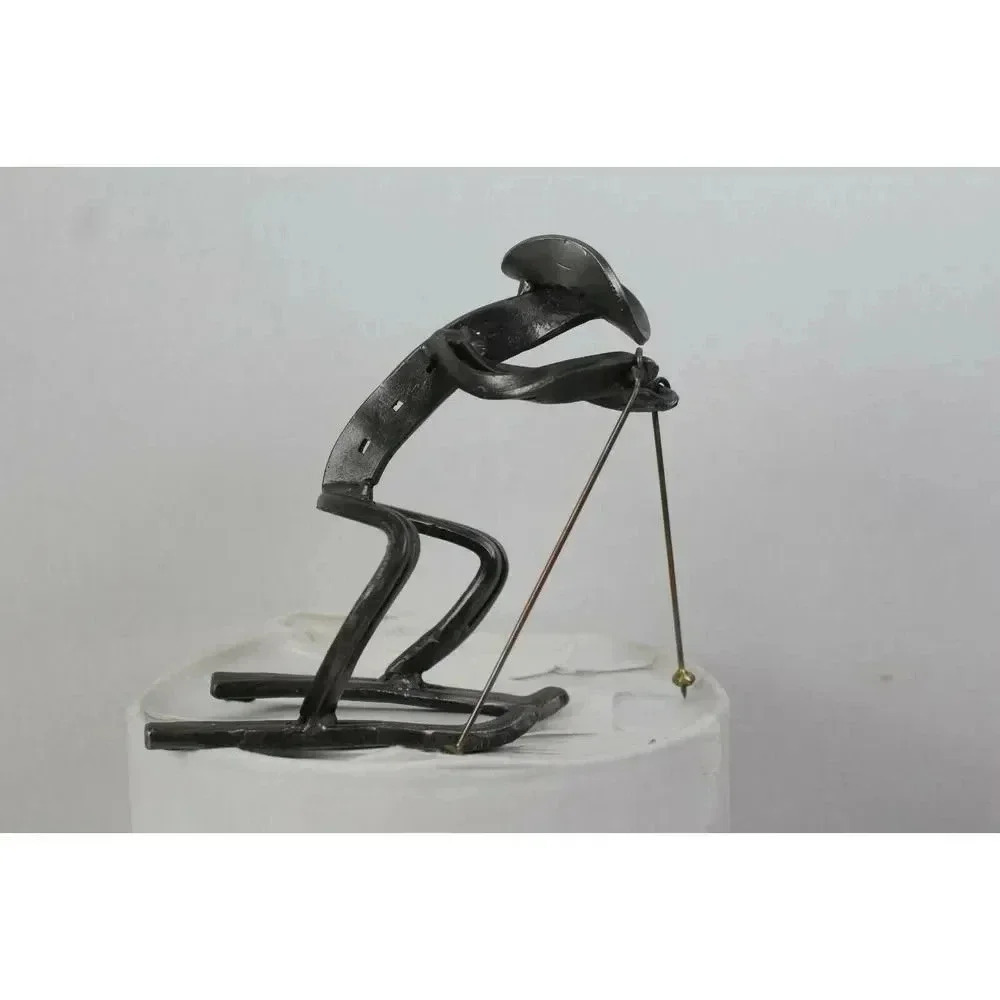 Hand made metal cowboy skiing Art 8inch tall